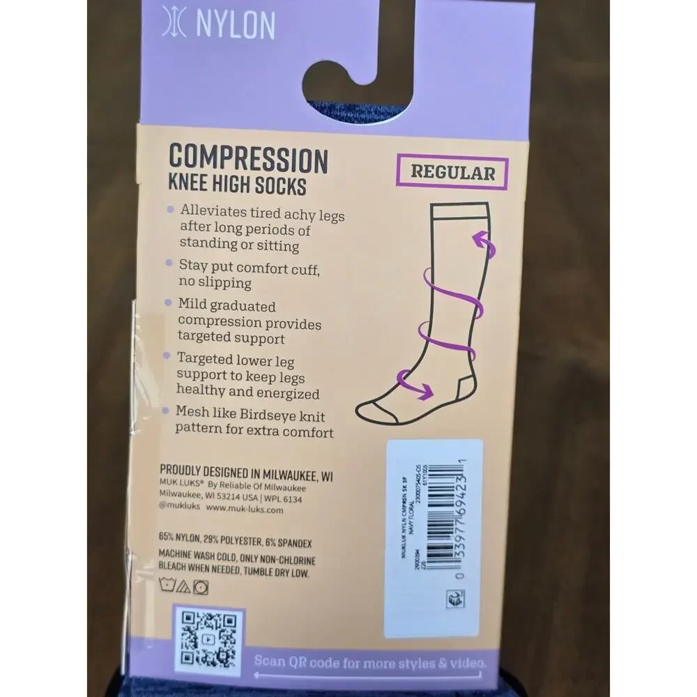 MUK LUKS Women's Regular Width Compression Nylon Knee-High Socks, 3-Pk Size 6-10